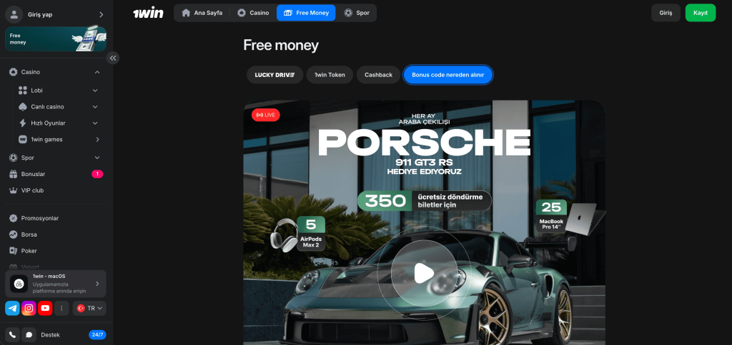 1win — Türkiye'deki oyuncular için bonuslar ve promosyon kodları