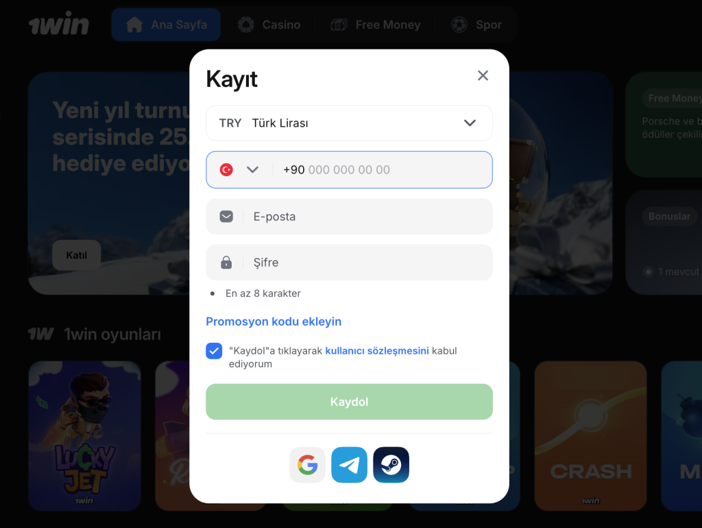 1win kayıt